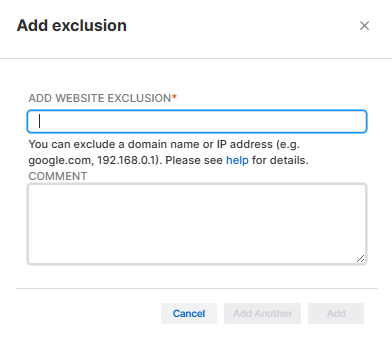 "Add exclusion" dialog.