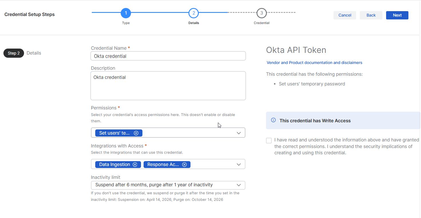 Credential details page.