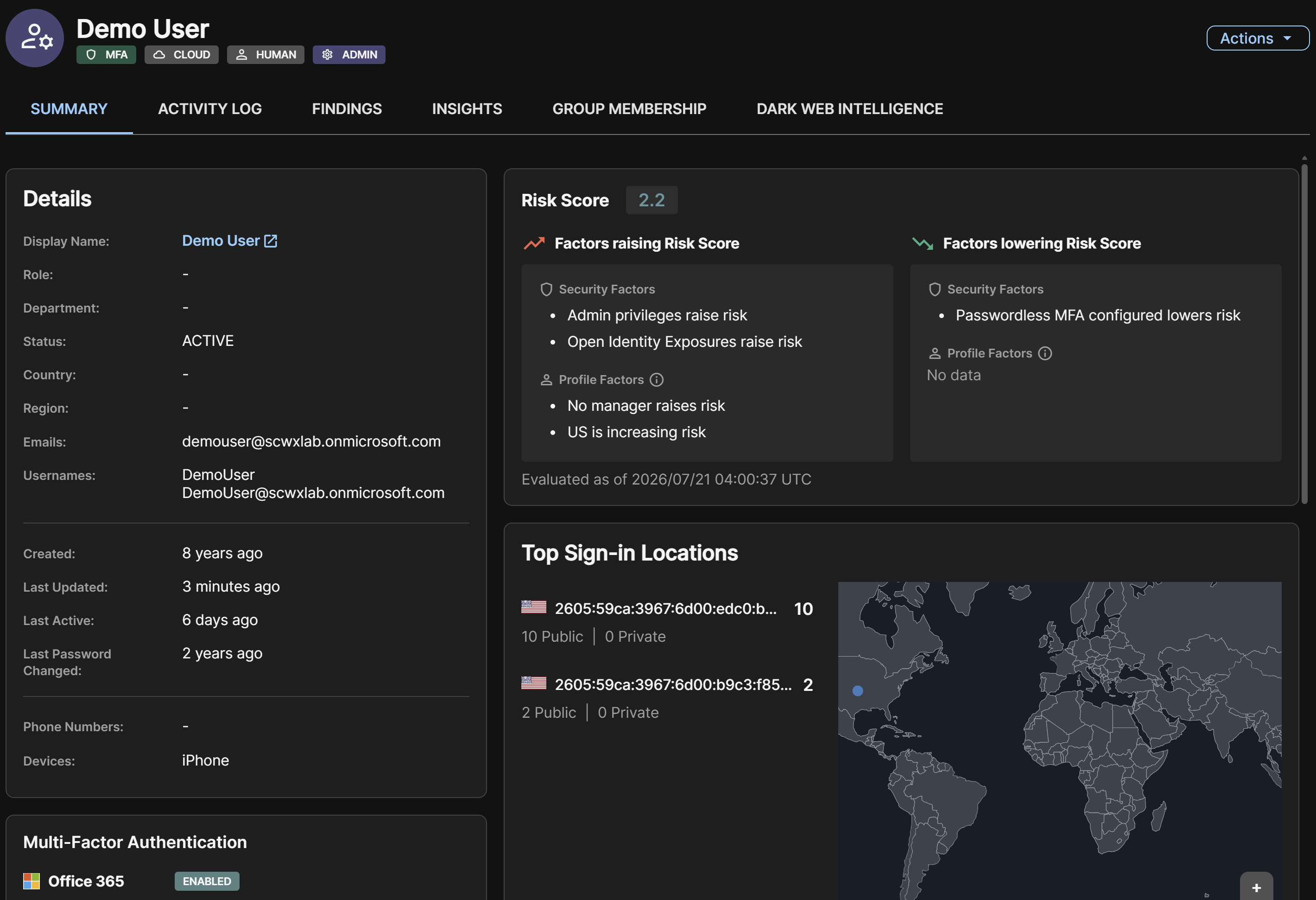 Identity details Summary tab.