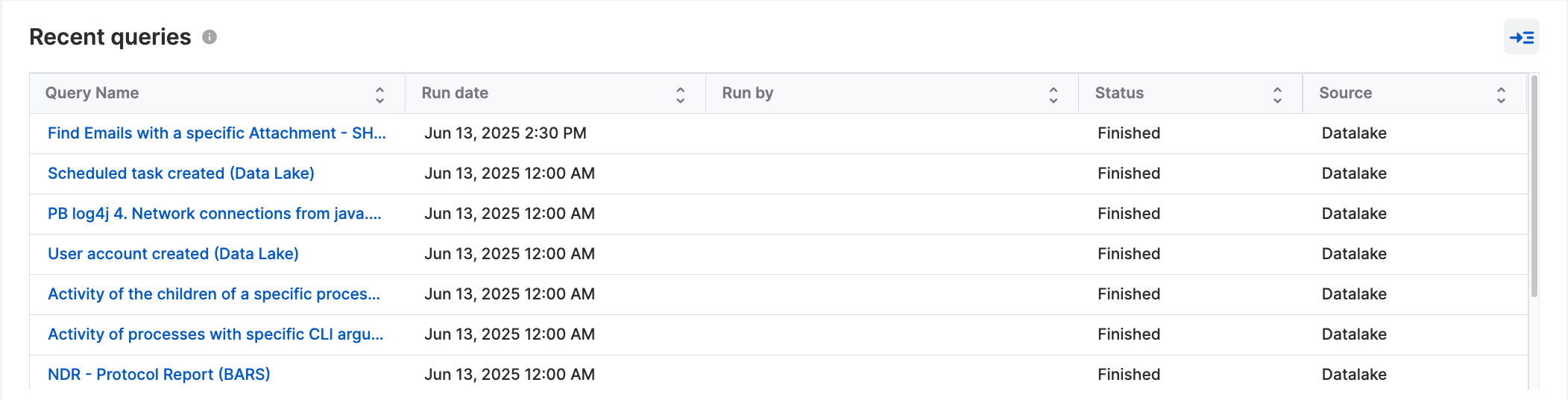 Recent queries widget.