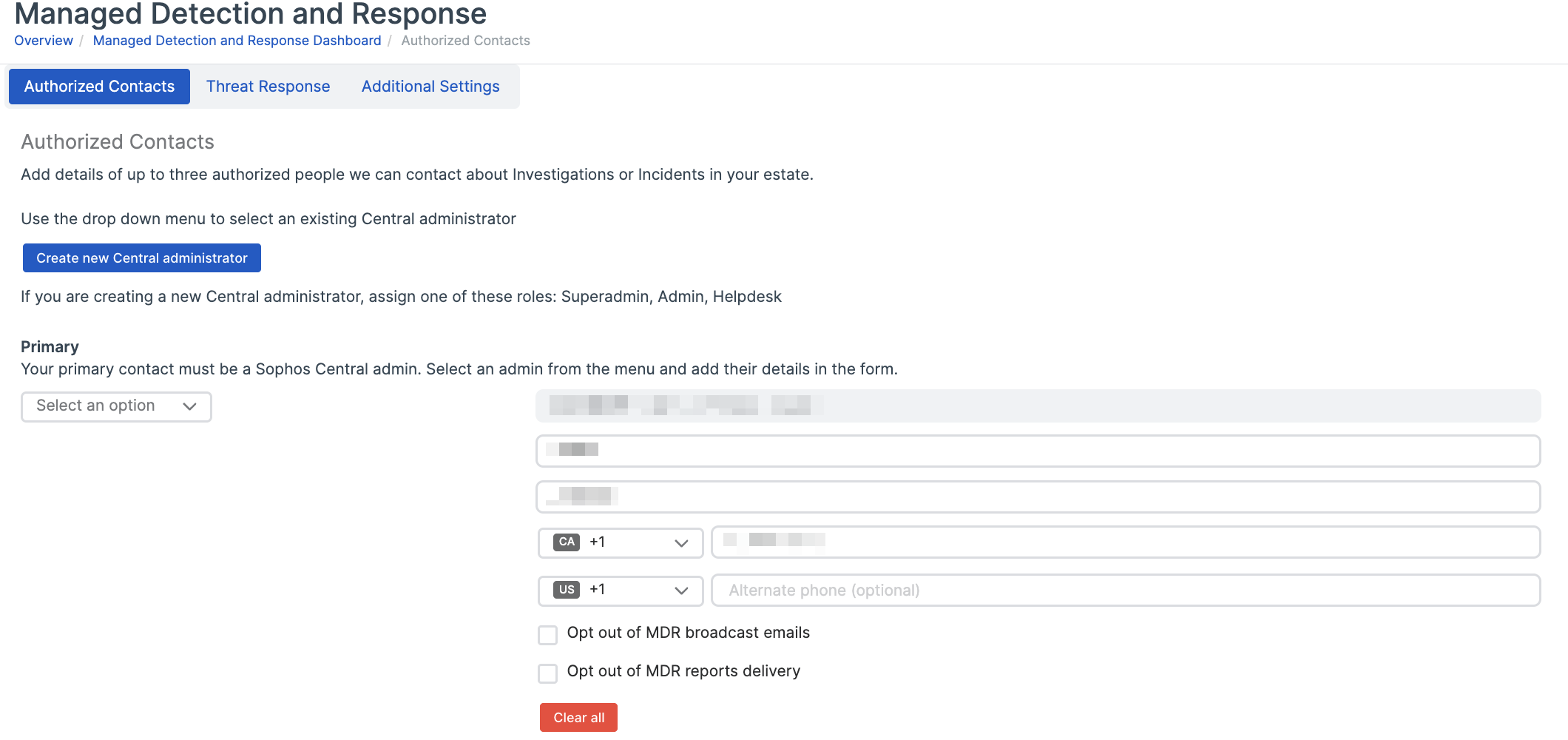 Authorized contacts tab.