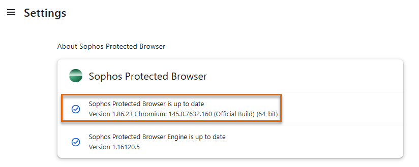 Browser version details.