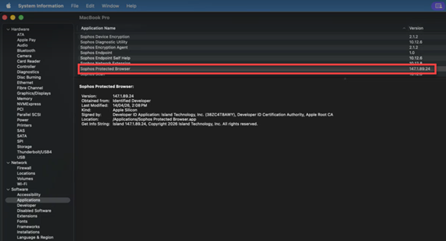 Browser version details on a Mac device.