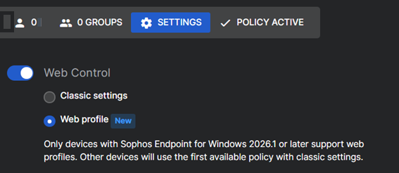 "Settings" tab showing "Web profile" selected.