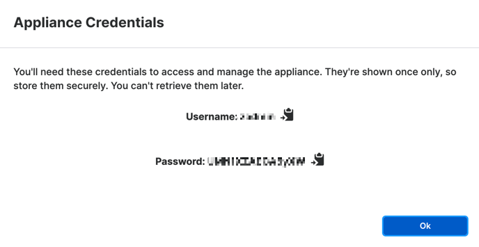 Appliance Manager password pop-up.