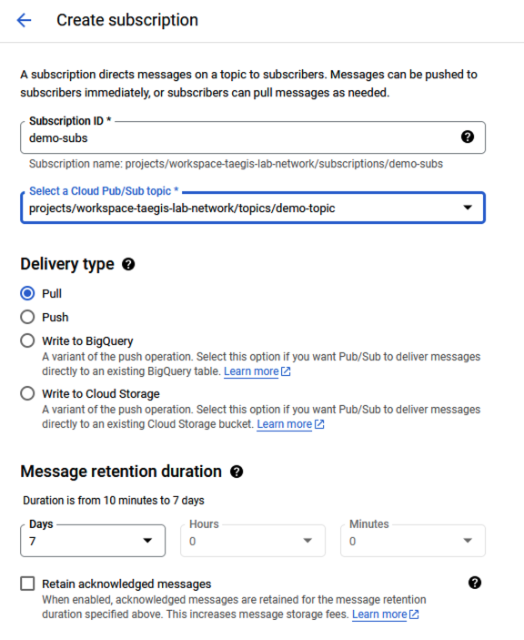 Create a Pub/Sub subscription.