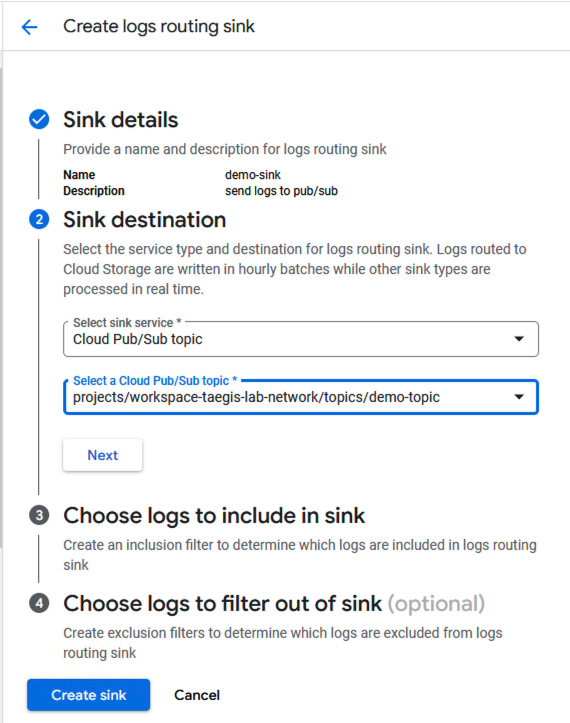 Set sink destination.