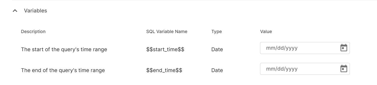 Variables section.
