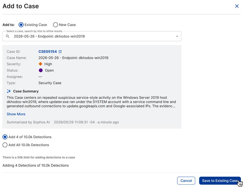 Add multiple detections to case.