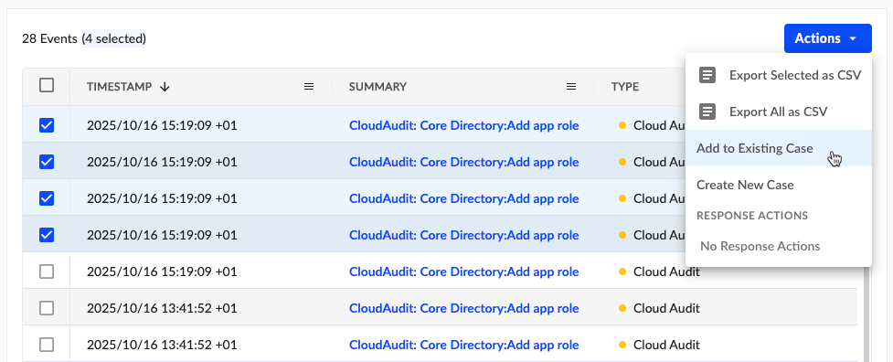 Create new case from multiple events.