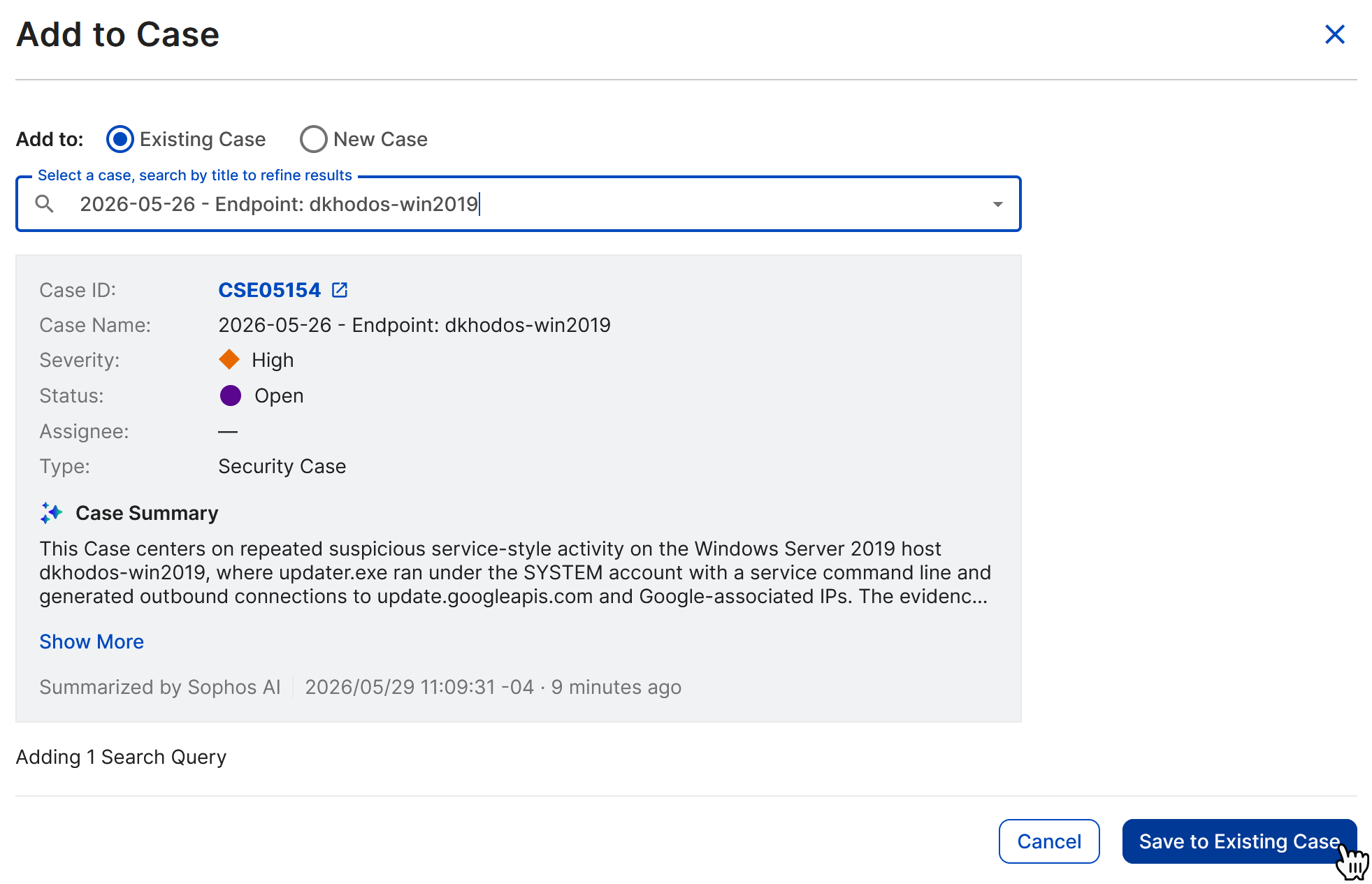 Add saved search to case.