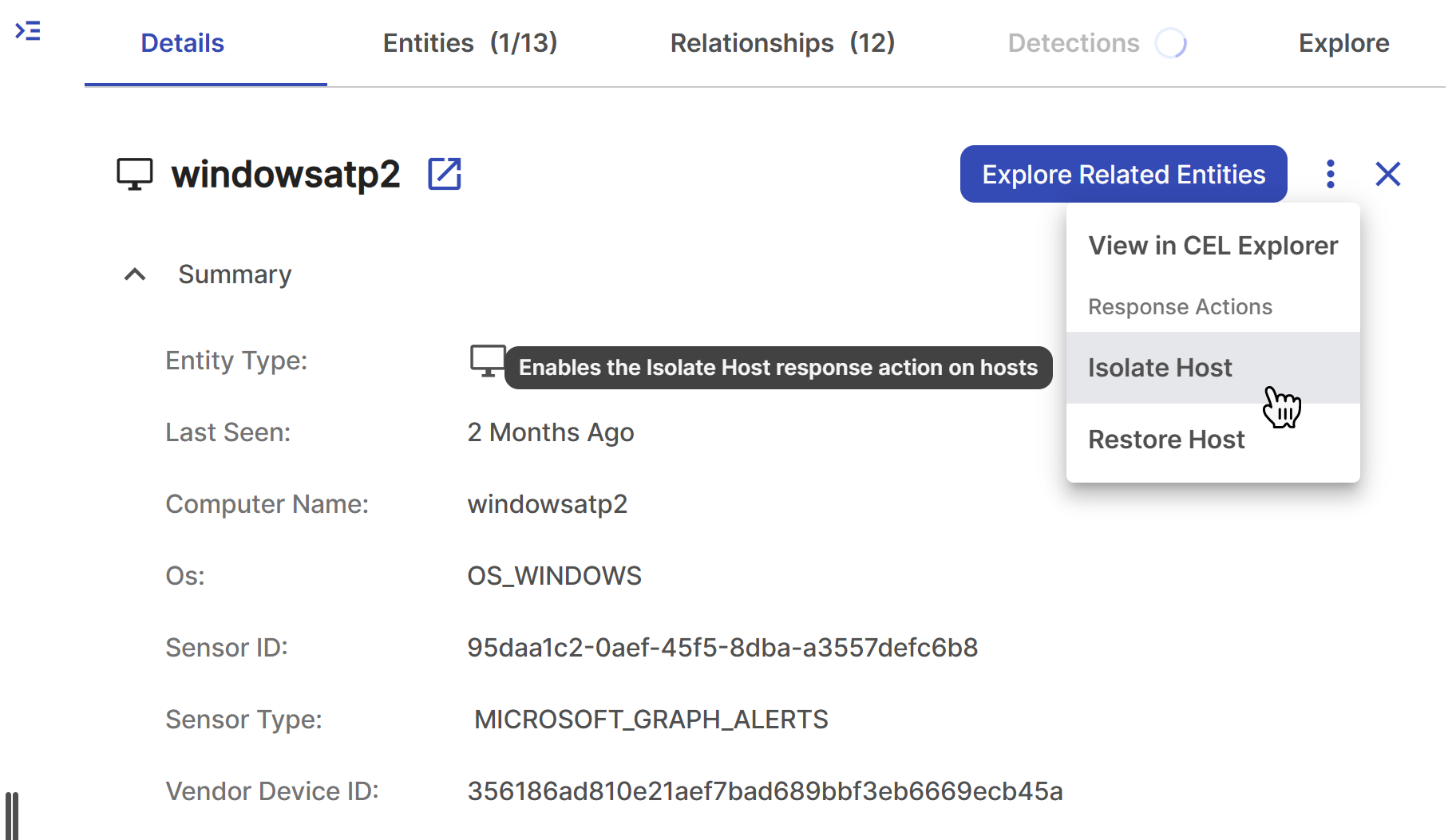 Run response action from Details tab.