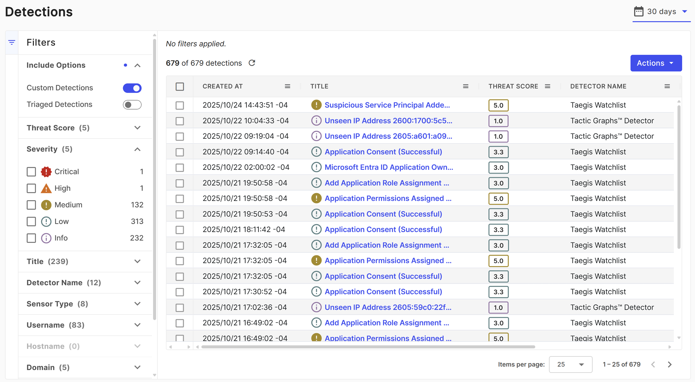 Detections page.