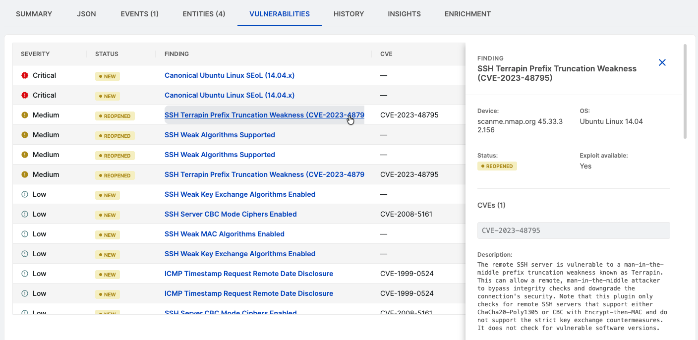 Detection Vulnerabilities tab.