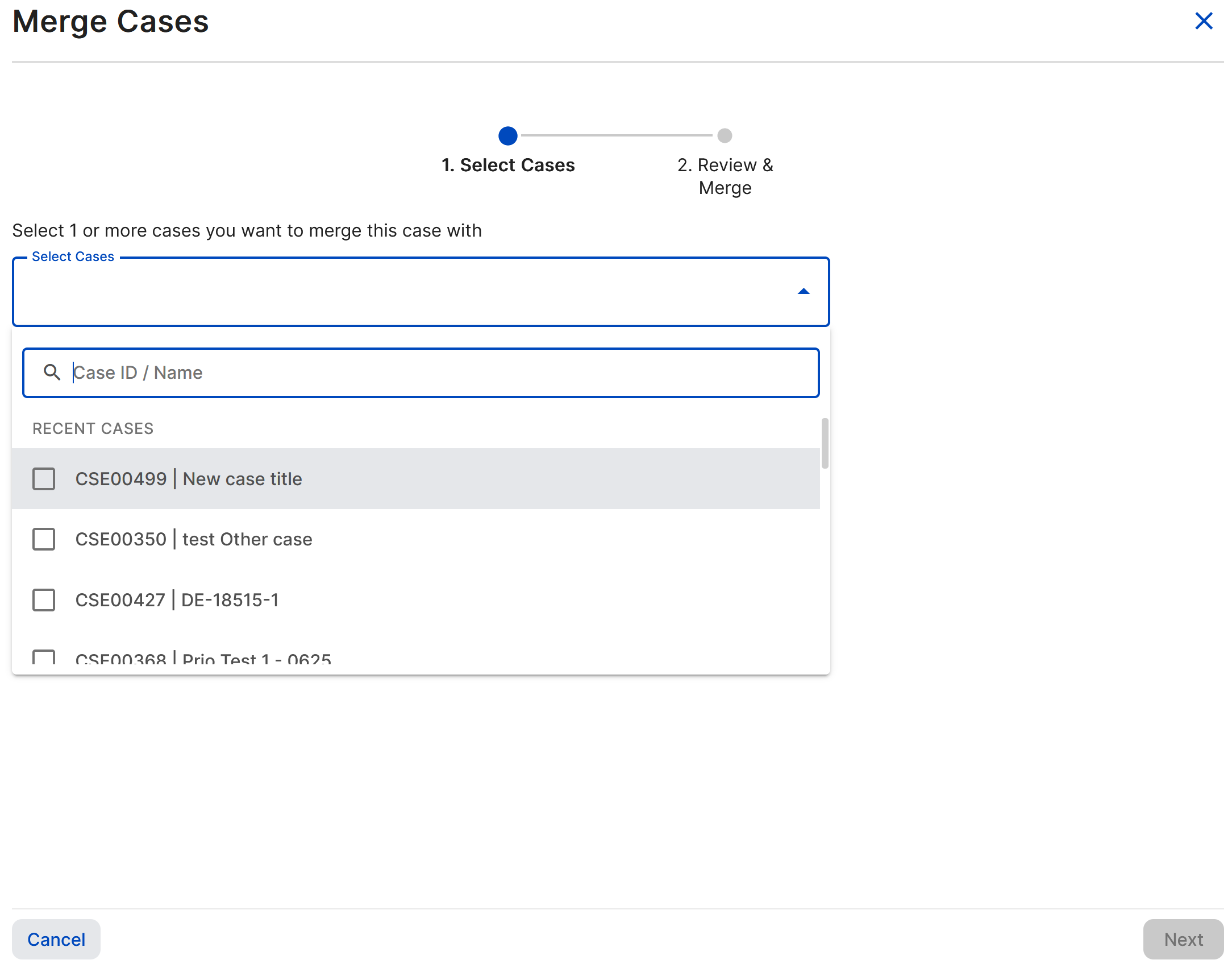 Select cases to merge.