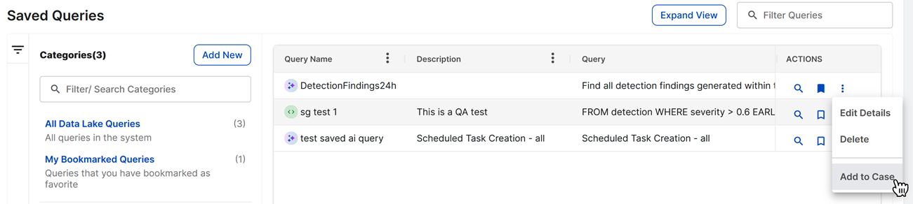 Saved search actions.