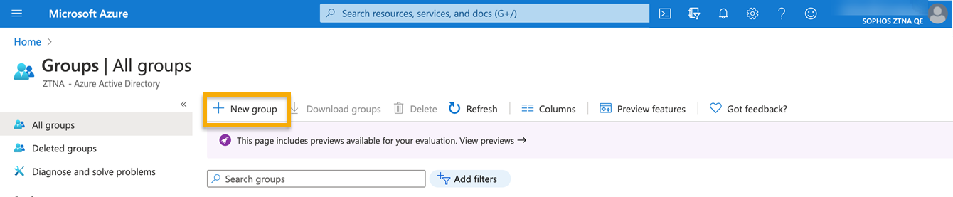 Groups page in Microsoft Entra ID (Azure AD).