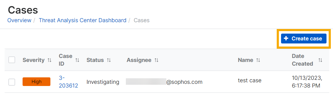 Create case button.
