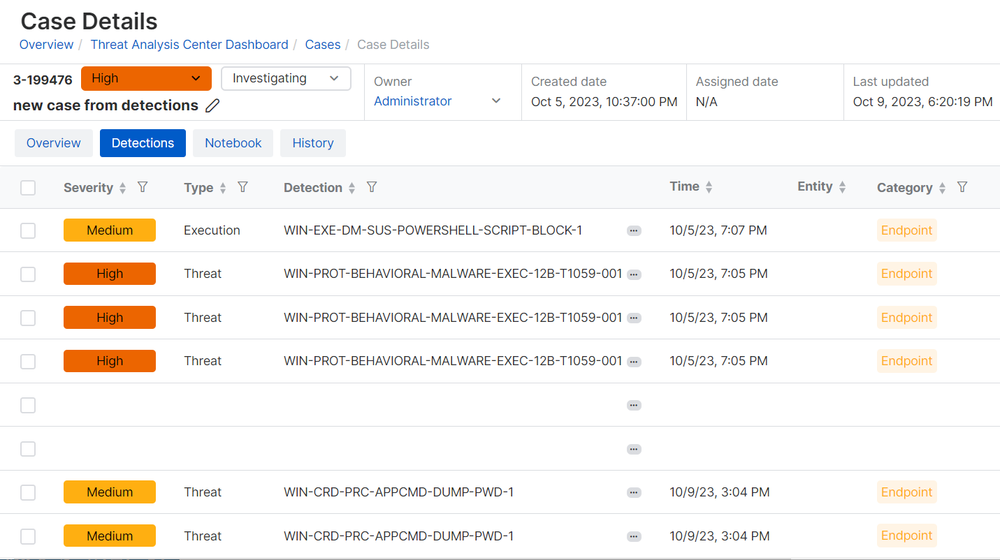 Detections tab.