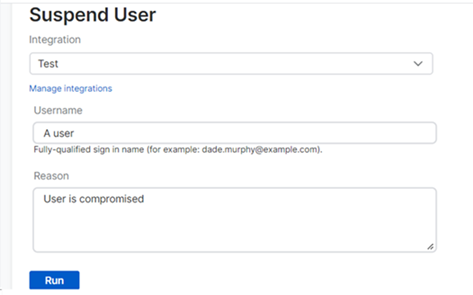Suspend User dialog.