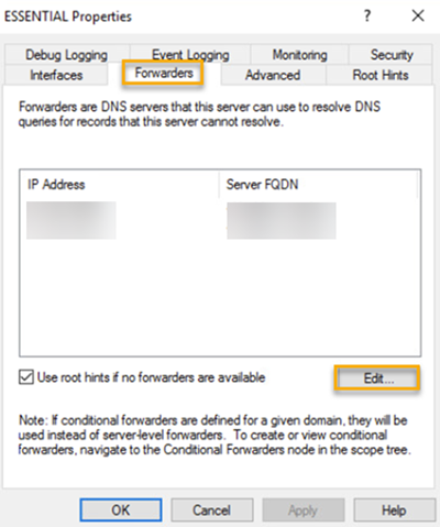 Go the Forwarders tab in DNS properties.