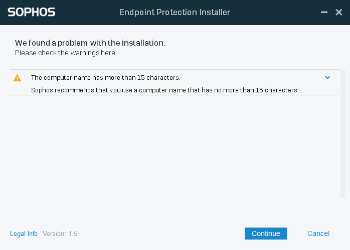 Screenshot of installer warning message.