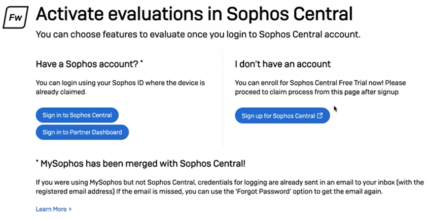 Activate evaluations in Sophos Fusion window.