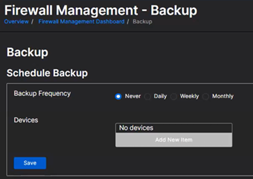 Firewall Management - Backup page.