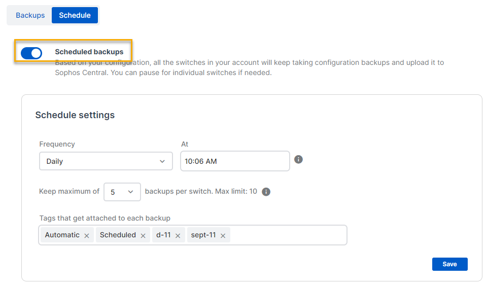 Turn on Scheduled backups.