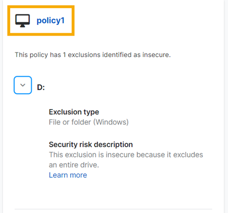 Policy exclusions warning.