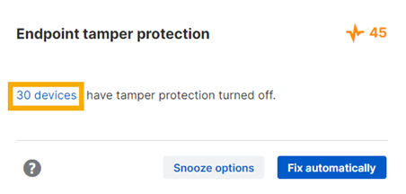 Endpoint tamper protection warning.