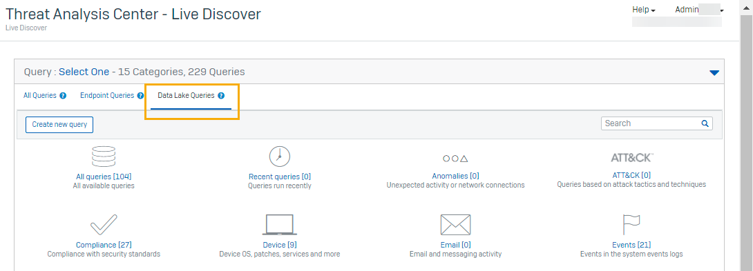 Data Lake query categories.