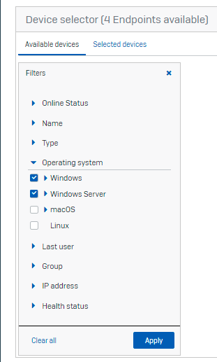 Screenshot of filters.