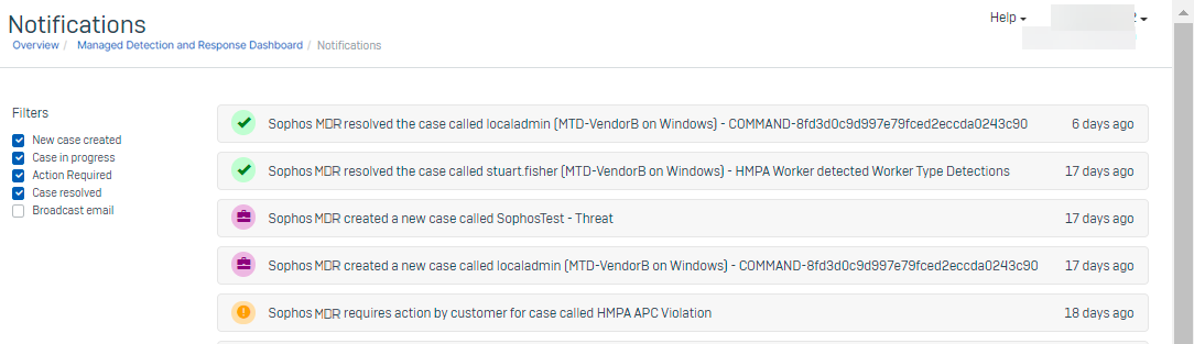 MDR notifications list.