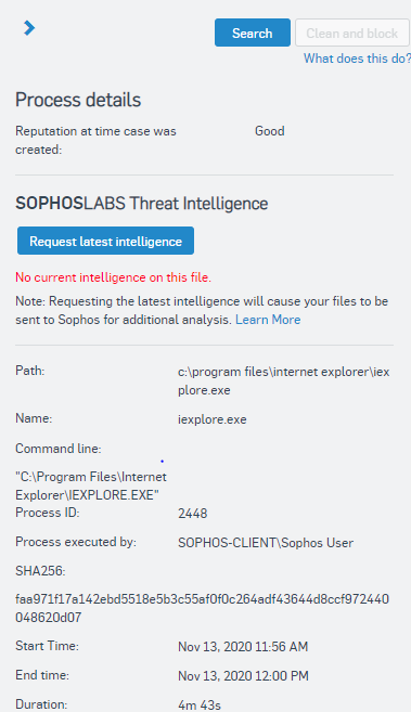 "Process details" pane for iexplore.exe.