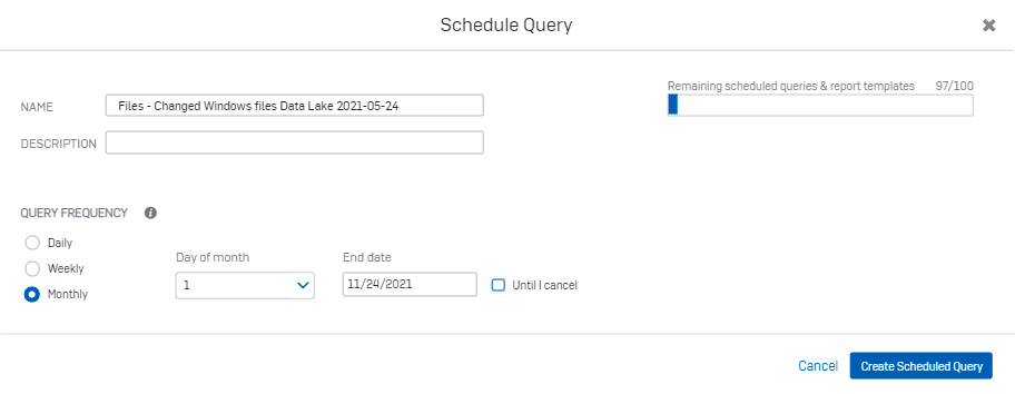 Scheduled query settings.