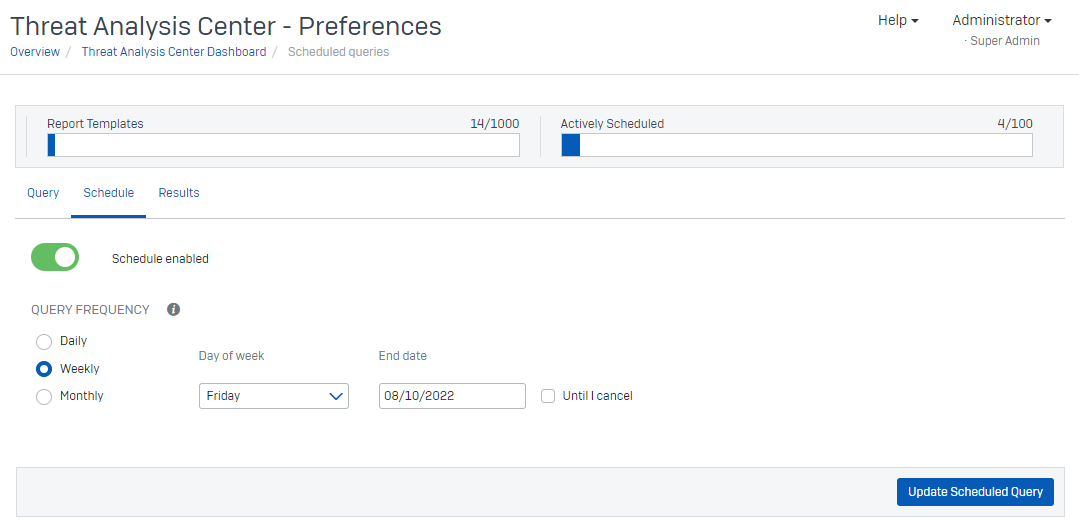 Scheduled query details page.