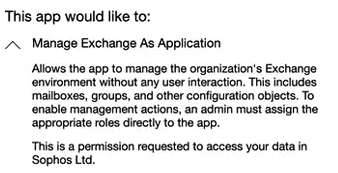 Microsoft permission screen for managing Exchange as an application.