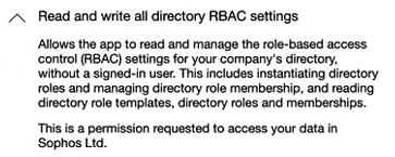 Microsoft permission screen for reading and writing directory RBAC settings.