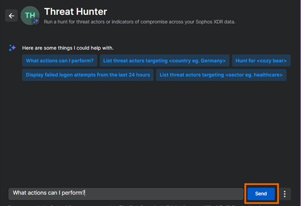 The Threat Hunter chat page.