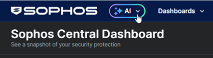 Sophos Fusion taskbar showing the AI menu.