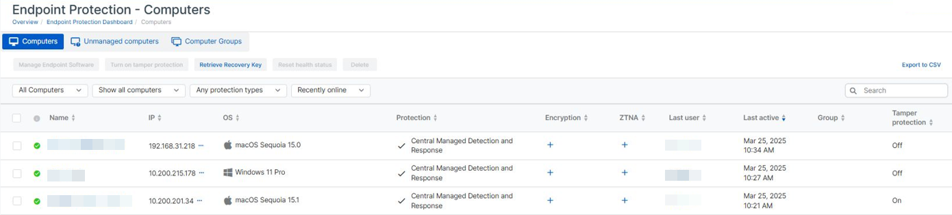 Endpoint Protection Computers page.