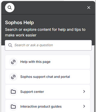 Sophos Help menu.
