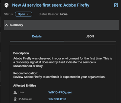 Detection details slide-out.