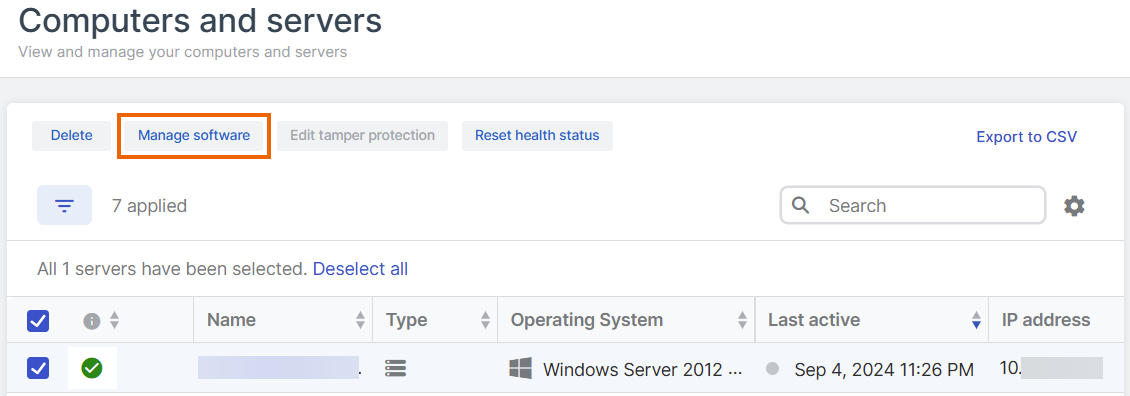 "Computers and servers" page with servers selected.
