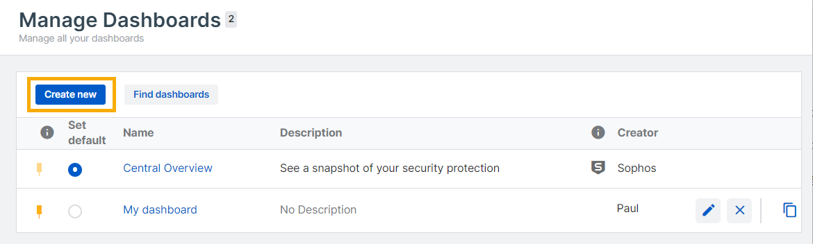 "Create new" button.