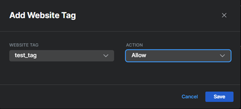 The "Add Website Tag" dialog.