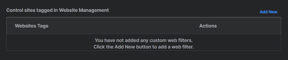 List of custom, tagged categories showing the "Add" button.