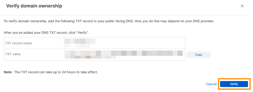Verify domain ownership.
