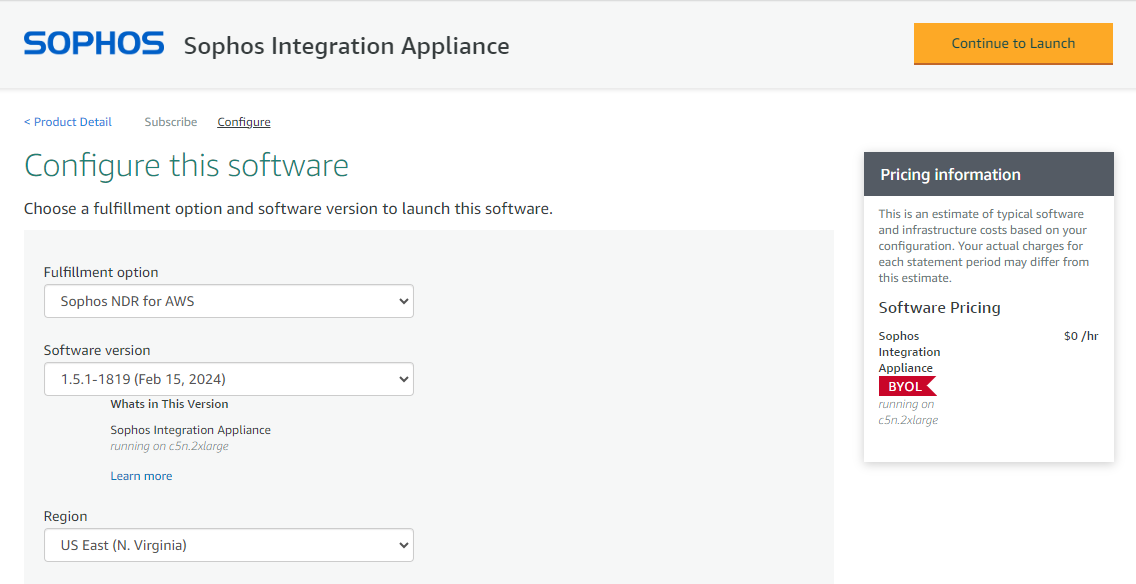AWS "Configure this software" page.